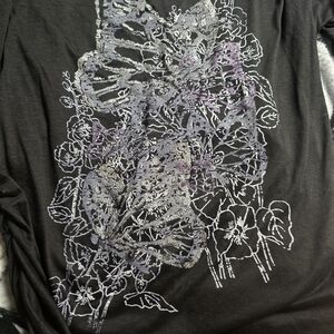 Black Top with Butterfly and Floral Design